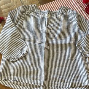 Sigrid Olsen Striped Blue and White LinenShirt